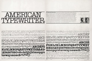 <p>Joel Kaden, Tony Stan, <em>ITC American Typewriter</em>, 1974. U&lc Vol. 1, No. 3.,p. 28–29.</p>