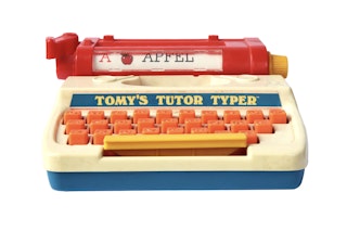 <p>Tomy's Tutor Typer, an iconic children's toy that simulates a mechanical typewriter. Yoshizo Seki, Tomy's Tutor Typer, 1977. Courtesy of typewriters.ch.</p>