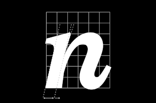 <p>The downstroke lower terminal is tilted to the right to compensate for its head serif. This moment highlights Rhetorik's calligraphic heritage by using radical geometry.</p>