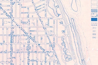 <p>Chicago Lake Park, Blue line print, 1925. (image courtesy University of Chicago Department of Sociology)</p>