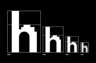 <p>The size of the grid and the shapes of the inner counters are defined by legibility requirements that arise at smaller sizes.</p>